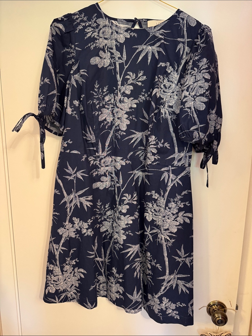 Navy Floral Bamboo Tie-Sleeve Mini Dress